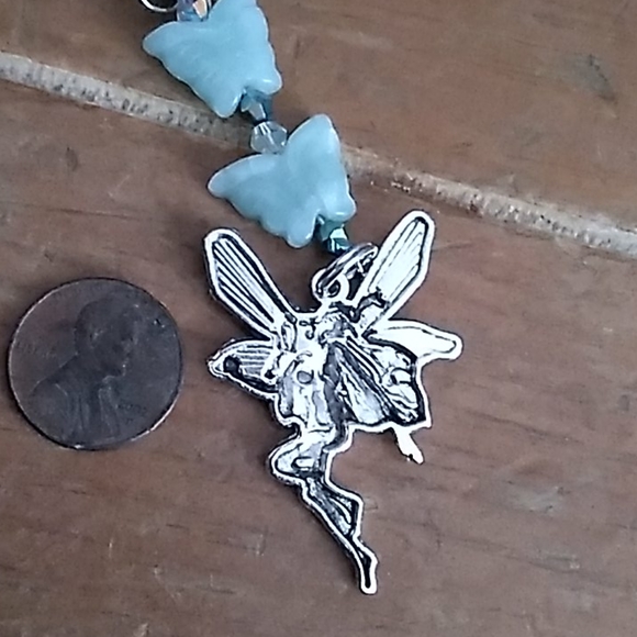 - Fairy + butterflies 🦋 +stone pendent 20+ inch chain amazonite “HOPE stone” - Picture 5 of 9